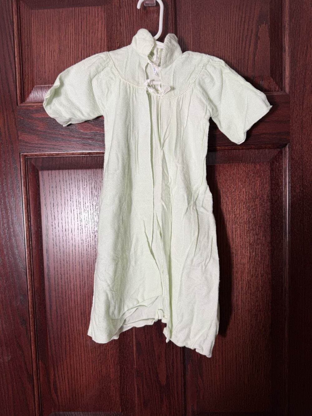 Vintage Sorbeau Baby Gown Layette Infant Sleepwear Mint Green Tie Front USA